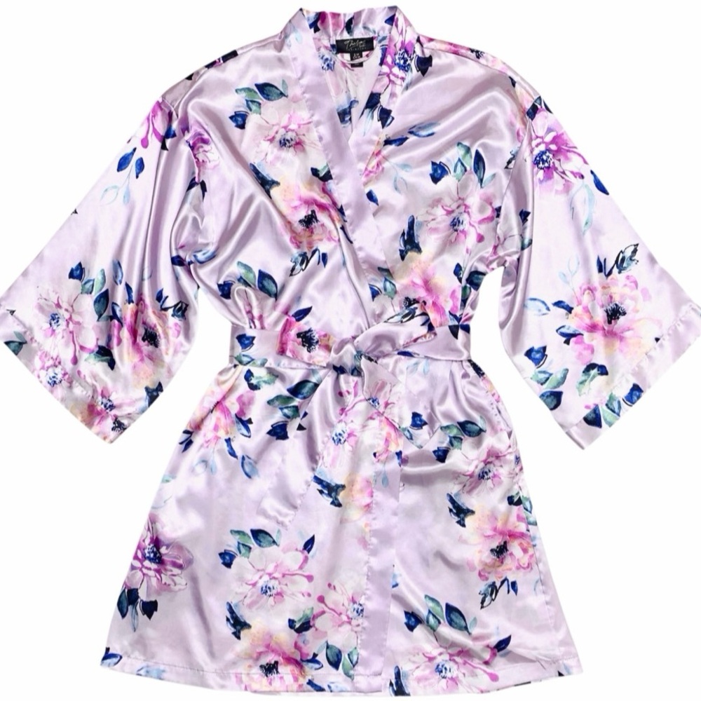 Thalia Sodi Intimates Short Kimono Robe with Pockets Watercolor Floral Small